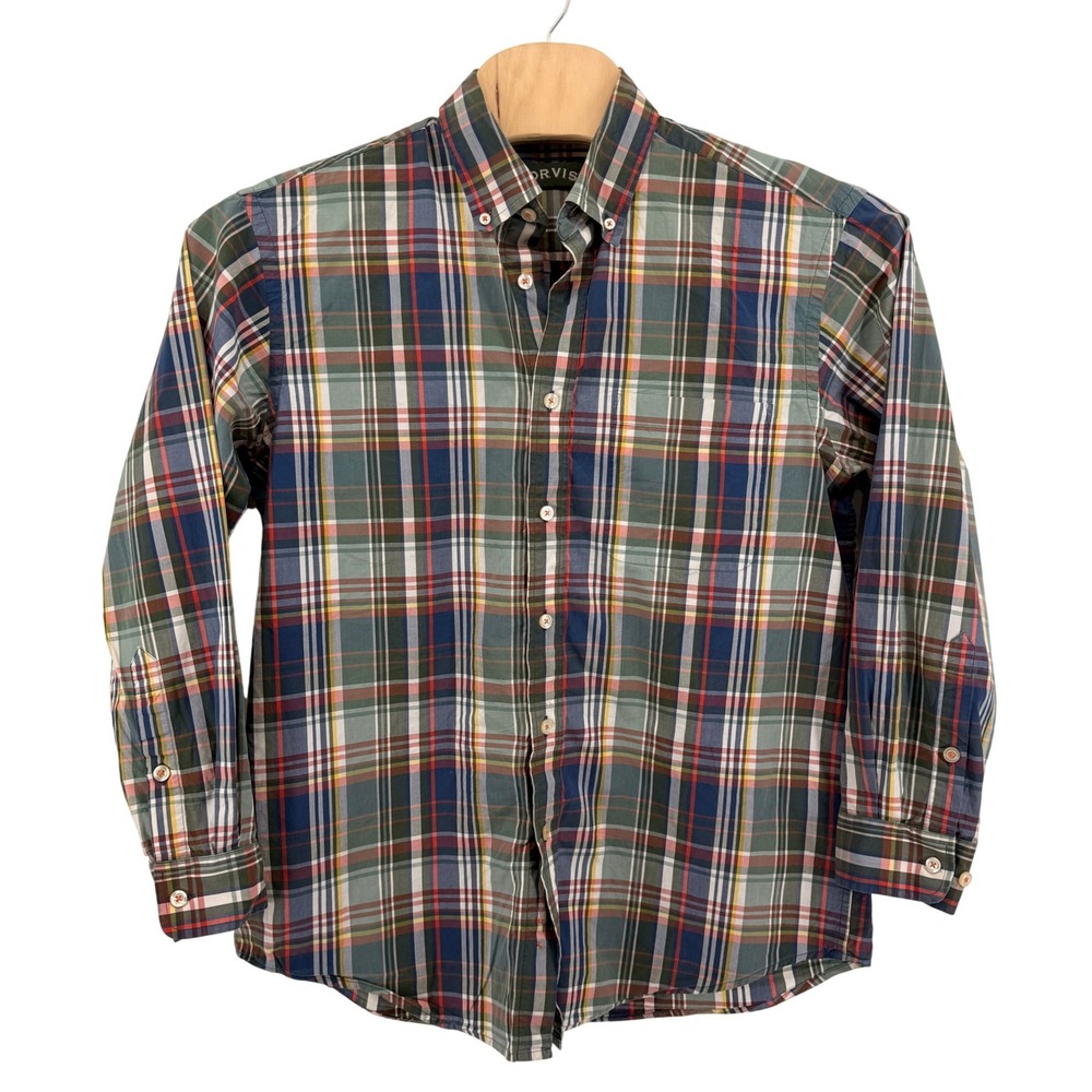Orvis Button Down Shirt Mens Large Pre-Owned Green Plaid Heritage Wash Cotton